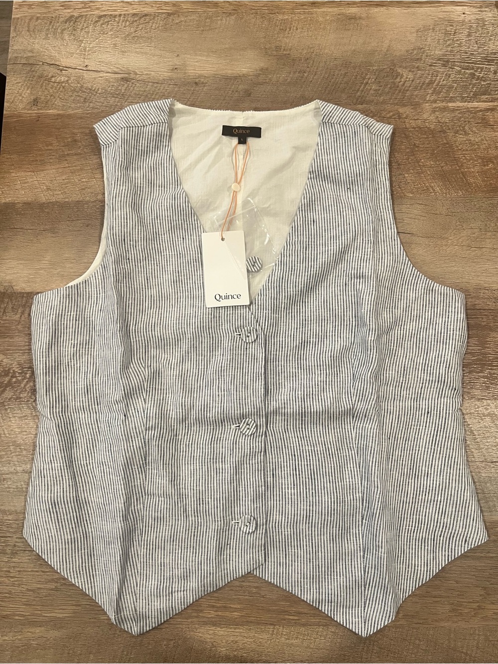 Quince Blue and White Pinstripe Linen Vest